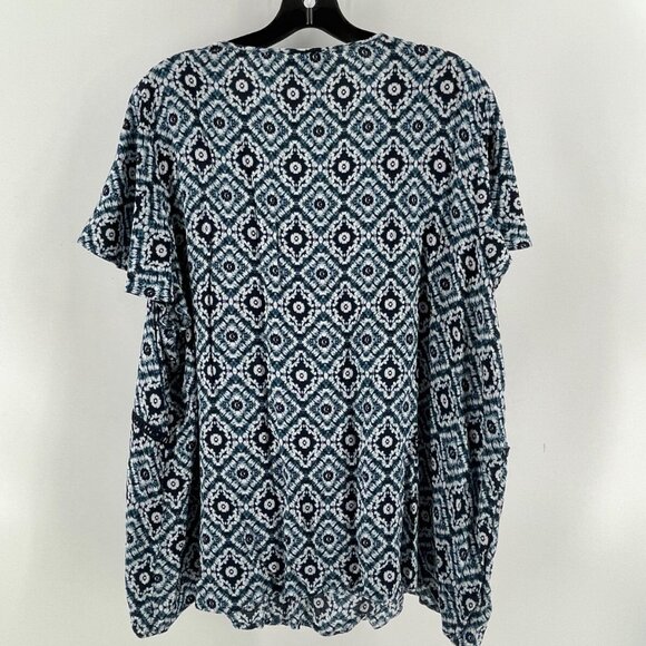 Lane Bryant Plus Short Sleeve Tasseled Tie Dye Pattern Shirt Top Blouse Size 20 - Picture 5 of 12